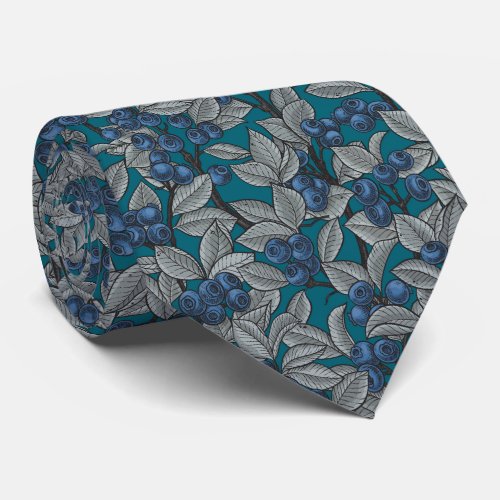 Blueberry garden blue and gray neck tie