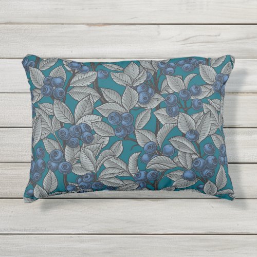 Blueberry garden blue and gray outdoor pillow