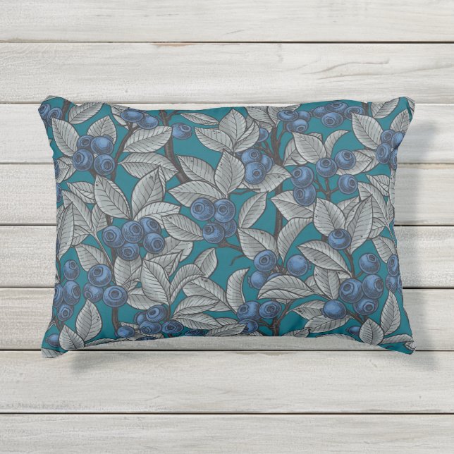 Blueberry garden, blue and gray outdoor pillow (Front)
