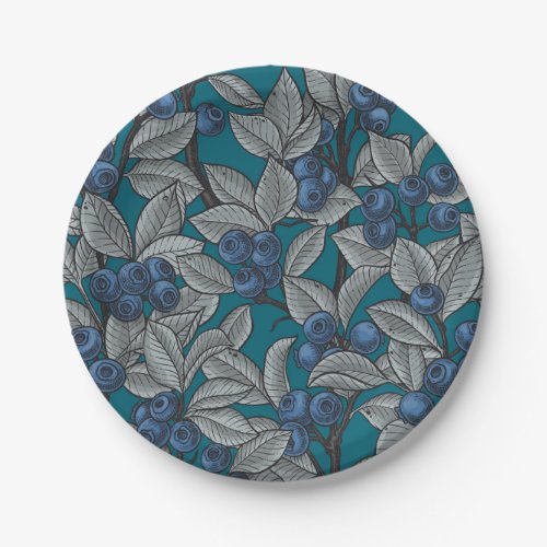 Blueberry garden blue and gray paper plates