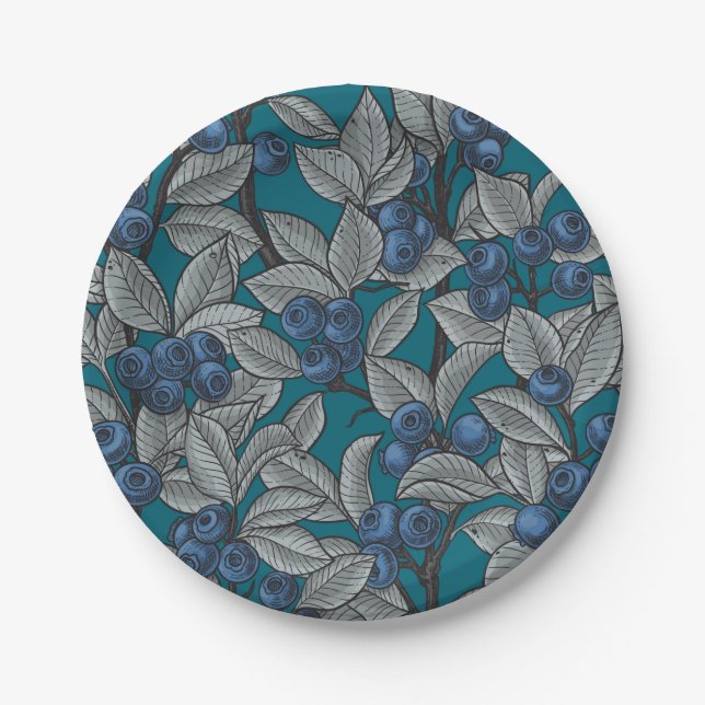 Blueberry garden, blue and gray paper plates (Front)