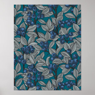 Blueberry garden, blue and gray poster
