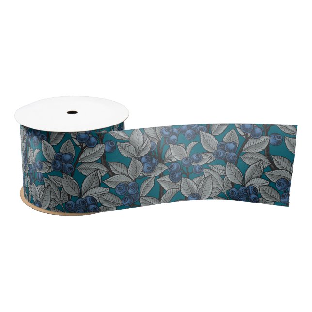 Blueberry garden, blue and gray satin ribbon (Spool)