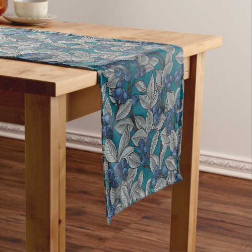 Blueberry garden blue and gray short table runner