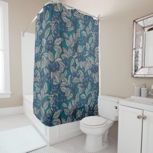 Blueberry garden blue and gray shower curtain