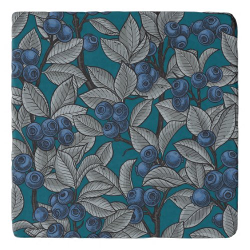 Blueberry garden blue and gray trivet