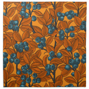 Blueberry garden, blue and orange cloth napkin