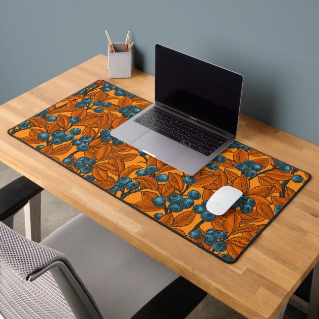 Blueberry garden, blue and orange desk mat (Office 2)