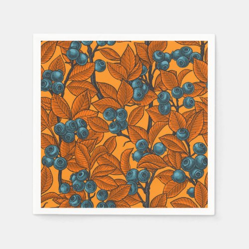 Blueberry garden blue and orange napkins