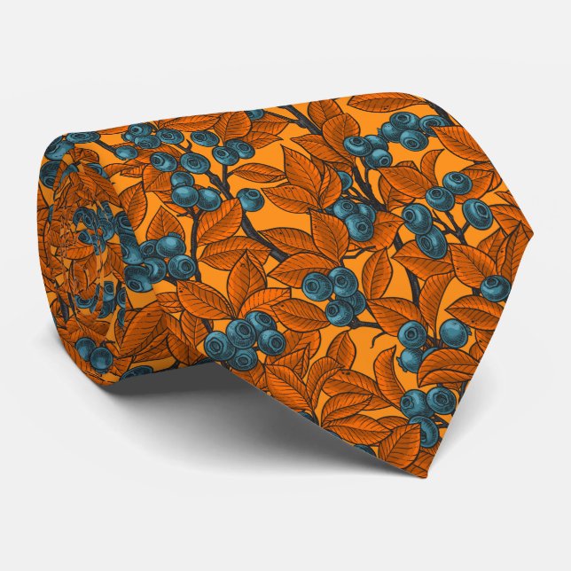 Blueberry garden, blue and orange neck tie (Rolled)