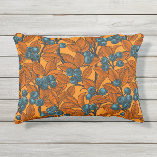Blueberry garden, blue and orange outdoor pillow