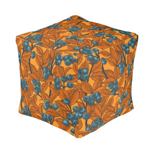 Blueberry garden, blue and orange pouf