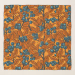 Blueberry garden, blue and orange scarf<br><div class="desc">Hand drawn pattern with blueberry branches</div>