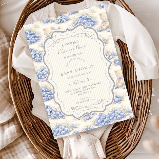 Blueberry Garden Teddy Toile Baby Shower Invitation (Creator Uploaded)