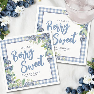 Blueberry Gingham Berry Sweet Baby Shower Napkins