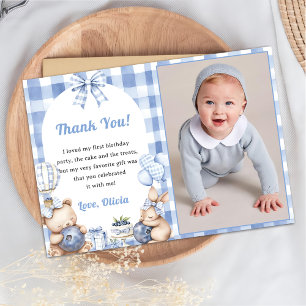 Blueberry Gingham Birthday Party Thank You Card