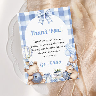 Blueberry Gingham Birthday Party Thank You Card