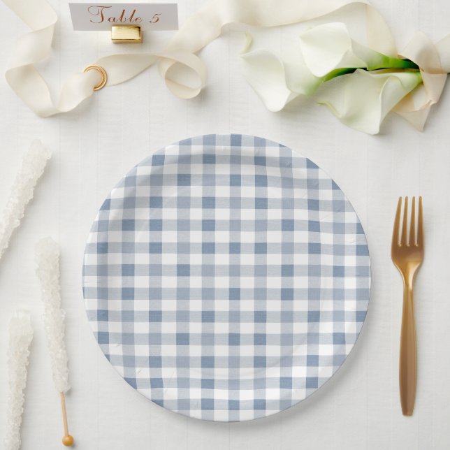 Blueberry Gingham Pattern Baby Shower  Paper Plates (Wedding)