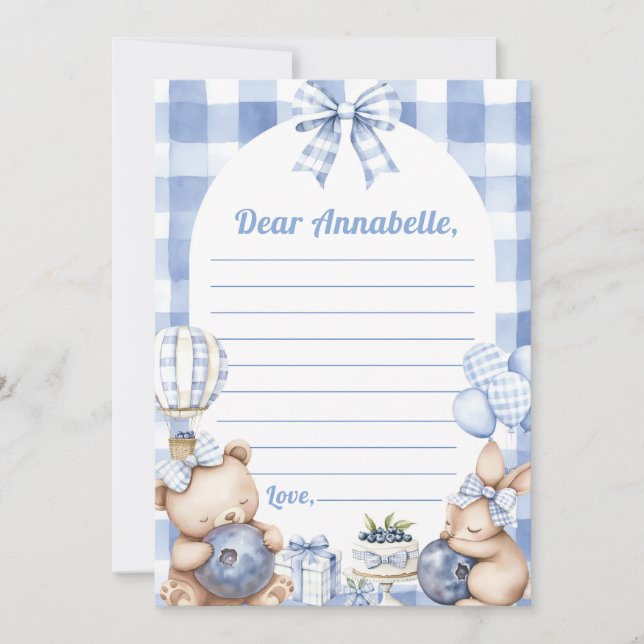 Blueberry Gingham Time Capsule Note Message Invitation (Front)