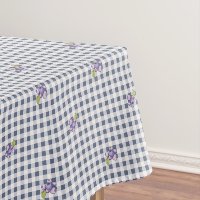 Blueberry Gray Blue Gingham Tablecloth (In Situ)