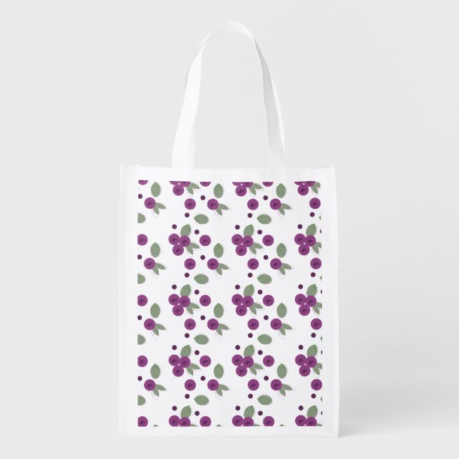 Blueberry Greenery fruit and dots pattern Grocery Bag (Front)