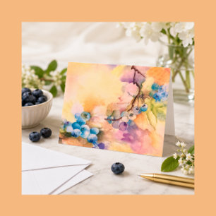 Blueberry Greeting Card   Hand-Painted Watercolor 