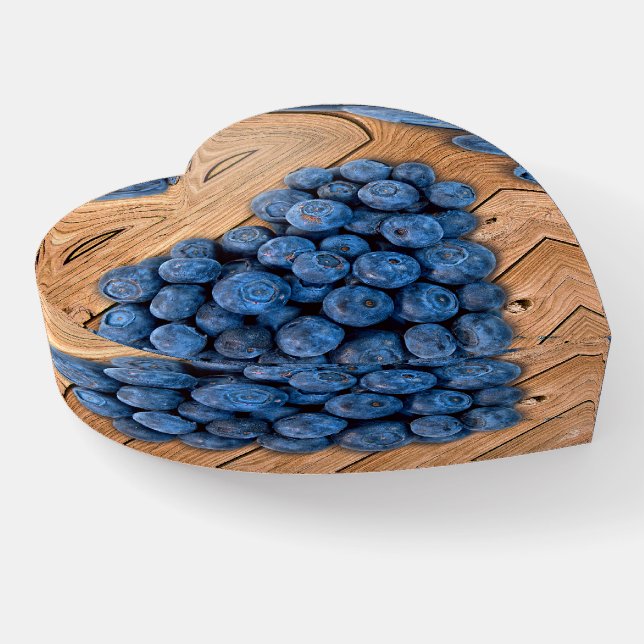 Blueberry Heart on Wood Paperweight (Angled)