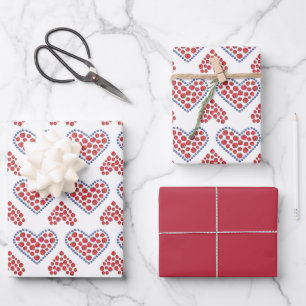 Blueberry Hearts and Red Strawberries Wrapping Paper Sheets