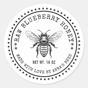 Blueberry honey label with custom colour bee