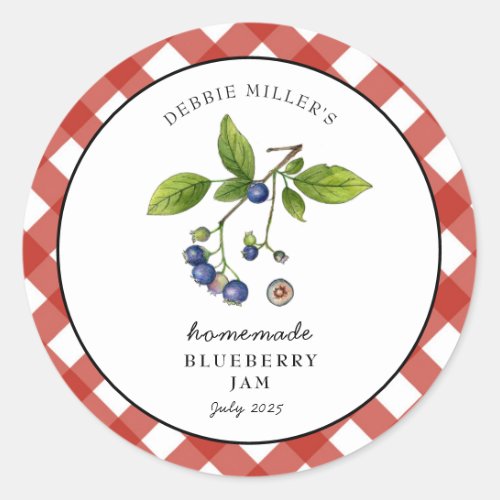 Blueberry Jam Gingham Jam Jar  Classic Round Sticker