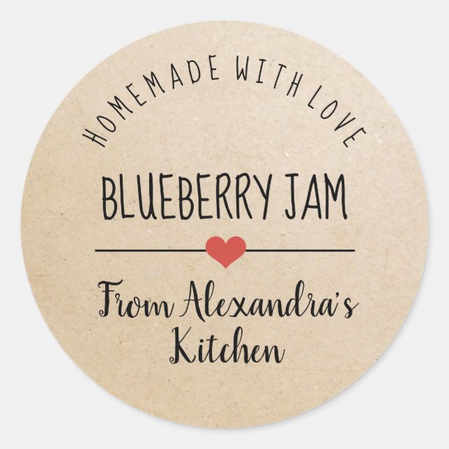 Blueberry jam homemade with love kraft   classic round sticker (Front)