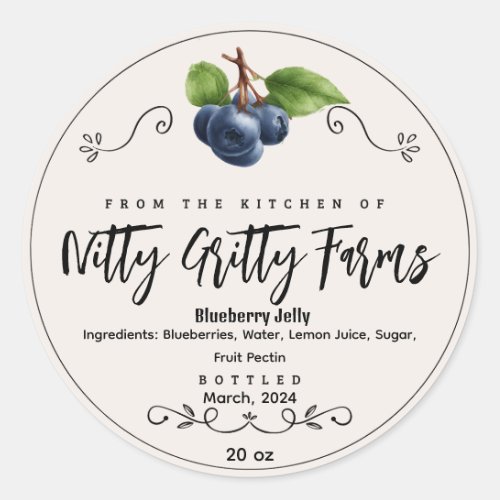 Blueberry Jam Jelly preserve Custom Canning Label