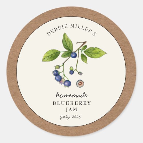 Blueberry Jam Kraft Paper border Classic Round Sticker