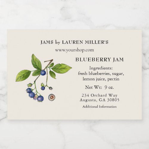 Blueberry Jam Label with Ingredient list
