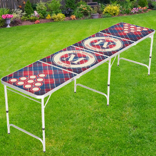 Blueberry Jam Plaid Family Monogram & Name Beer Pong Table