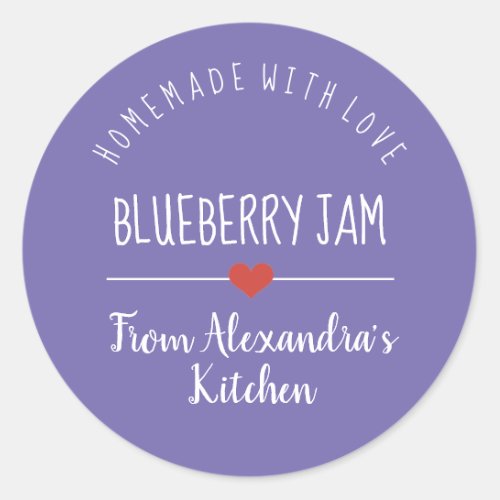 Blueberry jam purple homemade with love classic round sticker