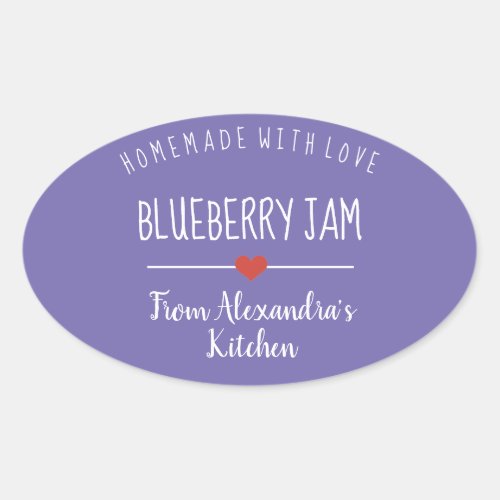 Blueberry jam purple homemade with love oval oval sticker