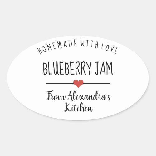 Blueberry jam simple white homemade with love oval sticker