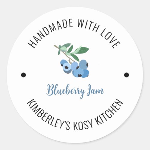 Blueberry Jam Watercolor Handmade with Love  Classic Round Sticker