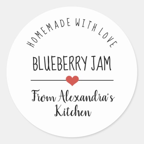 Blueberry jam white homemade with love classic round sticker