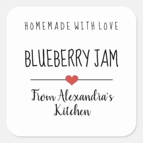 Blueberry jam white homemade with love  square sticker