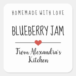 Blueberry jam white homemade with love square sticker
