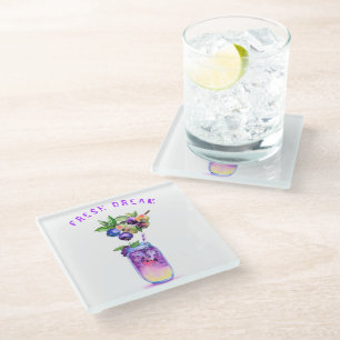 Blueberry Juice Cool Drink Fruits Glass Coaster