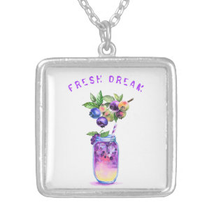 Blueberry Juice Cool Drink Silver Plated Necklace