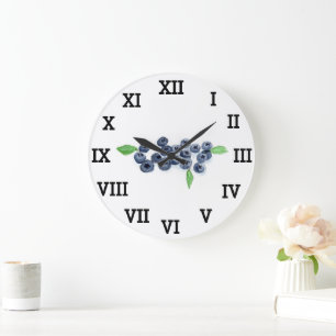 Blueberry Kitchen Fruit Summer Watercolor Food Large Clock