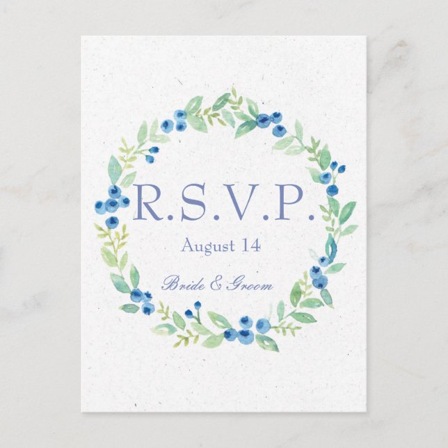 Blueberry Midsummer Rustic Berry Wedding  RSVP Invitation Postcard (Front)