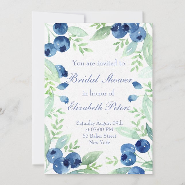 Blueberry Midsummer Rustic Wedding Bridal Shower Invitation (Front)