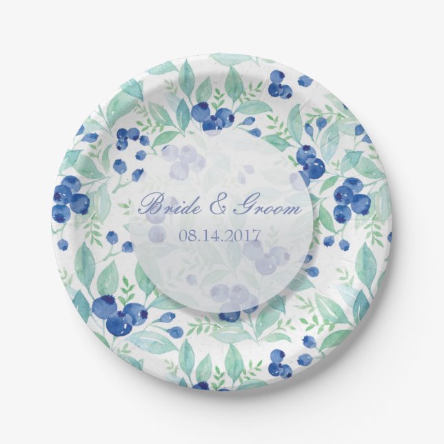 Blueberry Midsummer Rustic Wedding Paper Plates (Front)
