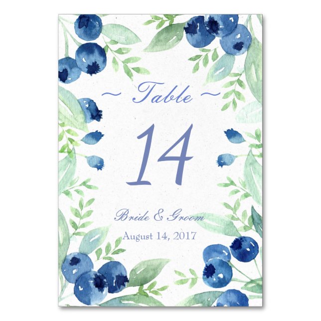 Blueberry Midsummer Rustic Wedding Table Number (Front)