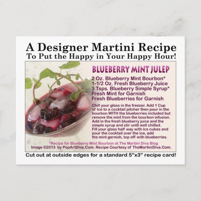 BLUEBERRY MINT JULEP COCKTAIL RECIPE POSTCARD (Front)